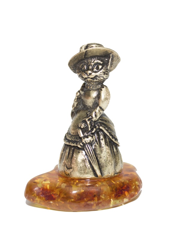 

Кошка - Дама в шляпе, латунь, имитация янтаря, 4.4х2.8х4.5см LY-360403, Золотистый