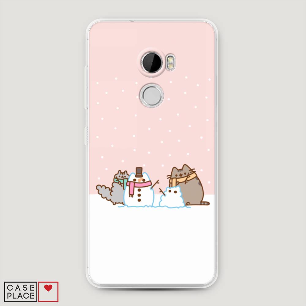 

Чехол на HTC One X10 "Котики в снегу", Розовый;белый;серый, 101850-5