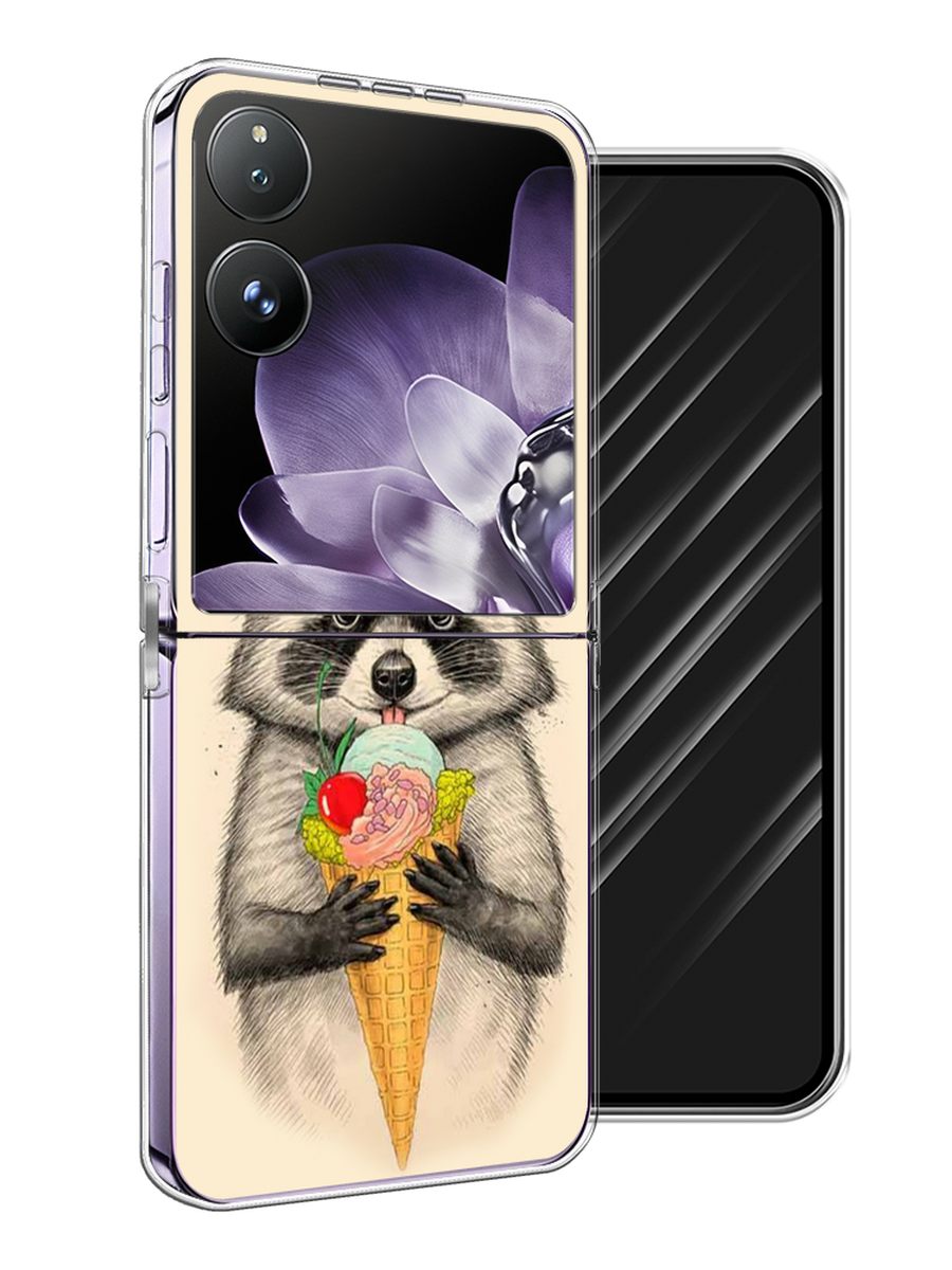

Чехол Awog на Xiaomi Mix Flip "Енот с мороженым", Бежевый;серый, 323150-1