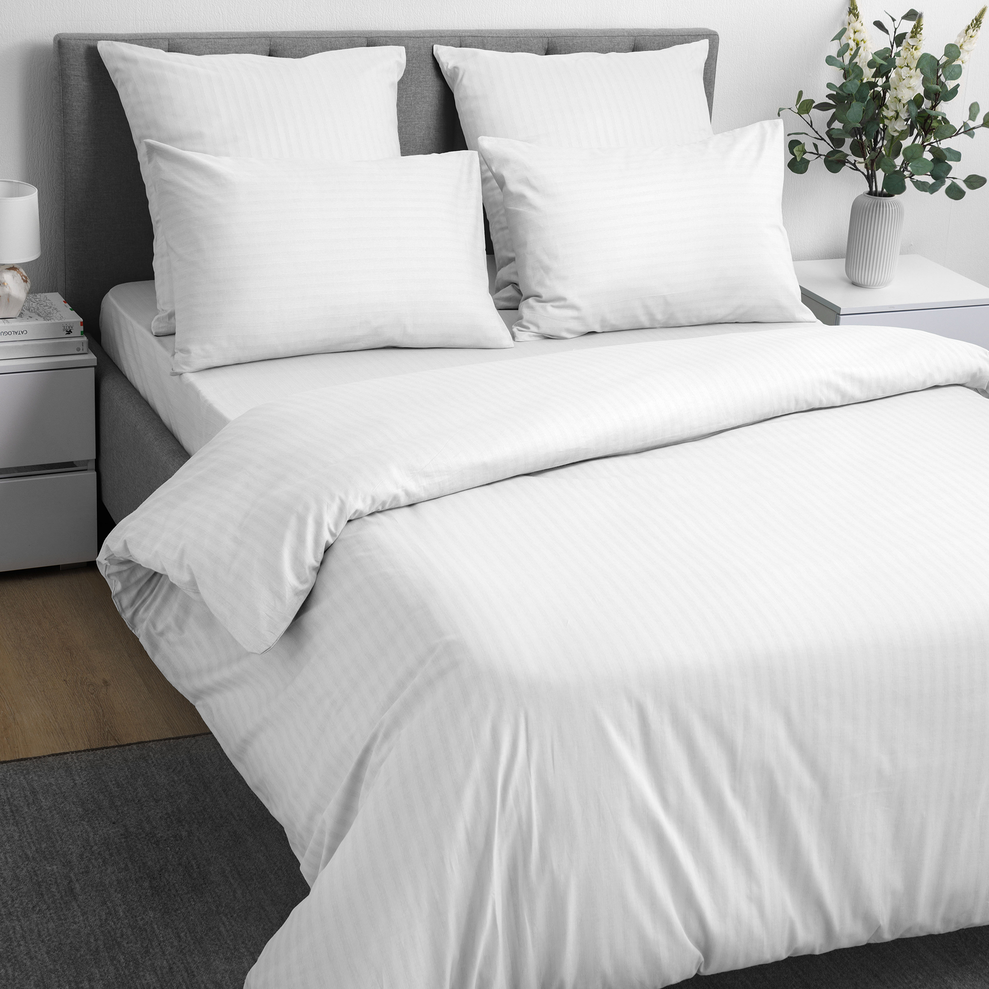 

Пододеяльник LOVEME 1,5 спальный 148х215 см поплин в страйп дизайне цвет Warm white