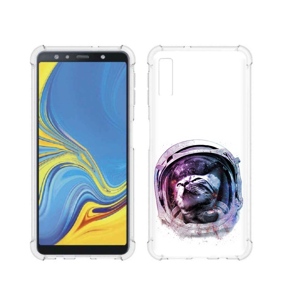 

Чехол MyPads Tocco для Samsung Galaxy A7 (2018) кот в шлеме (PT95255.558.396), Прозрачный, Tocco