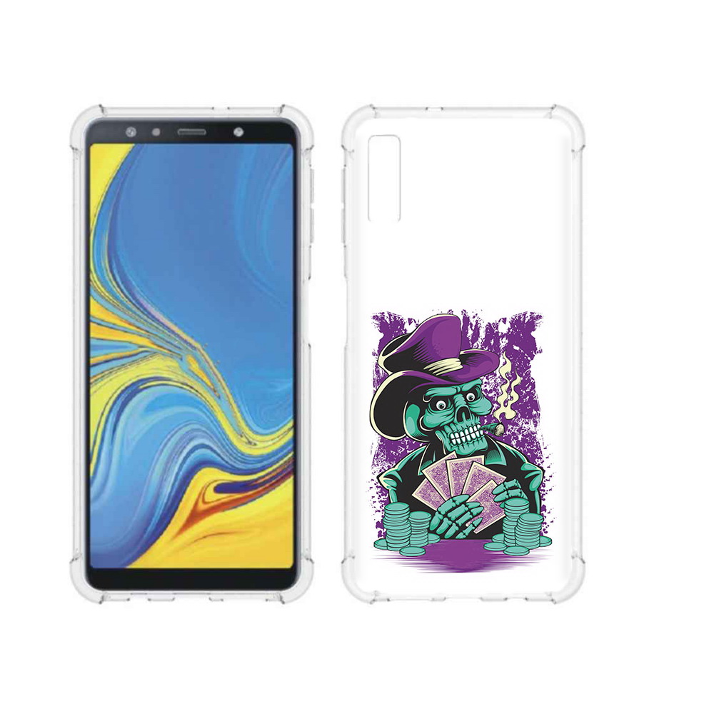 

Чехол MyPads Tocco для Samsung Galaxy A7 (2018) зеленый череп с картами (PT95255.558.361), Прозрачный, Tocco