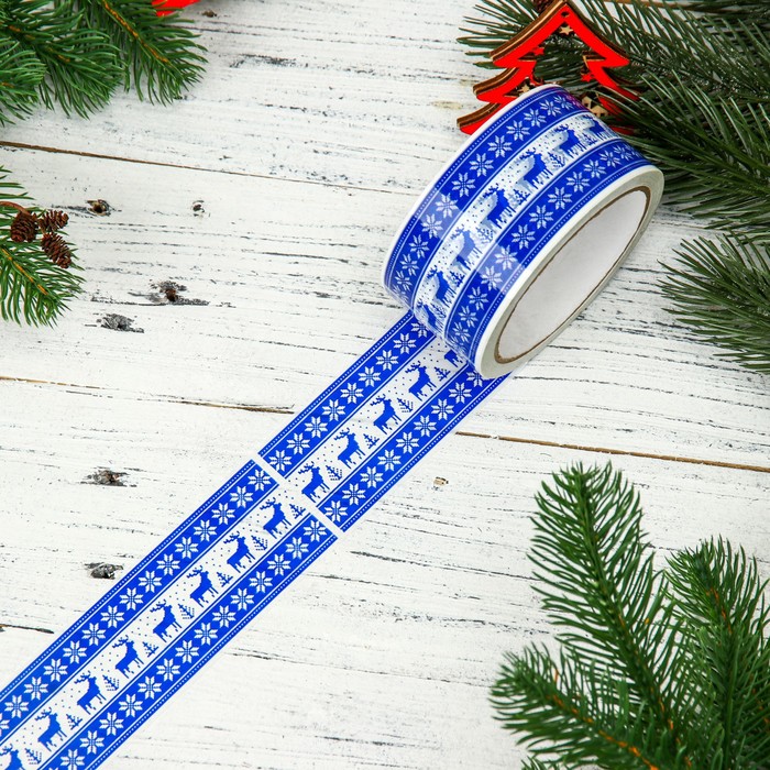 

Скотч с логотипом ULTRA tape ОлениЕлкиВязание 2, 9909705, Белый;синий