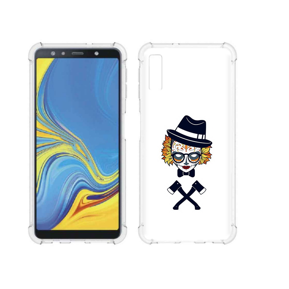 

Чехол MyPads Tocco для Samsung Galaxy A7 (2018) девушка в маске с топорами рисунок, Прозрачный, Tocco