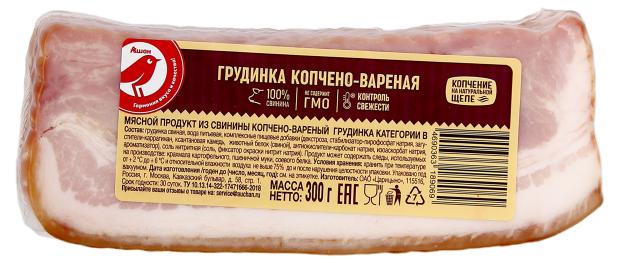 Грудинка варено-копченая АШАН Красная птица Домашняя 300 г 200₽