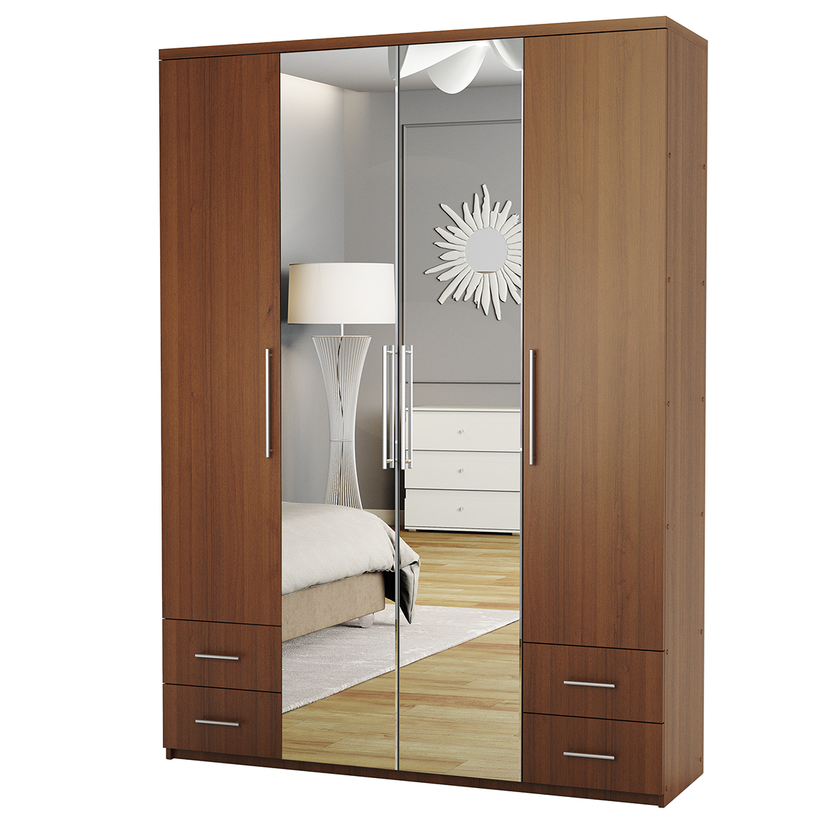 Шкаф четырехдверный Шарм-Дизайн Комфорт МКЯ2-43 180х45 с зеркалами орех