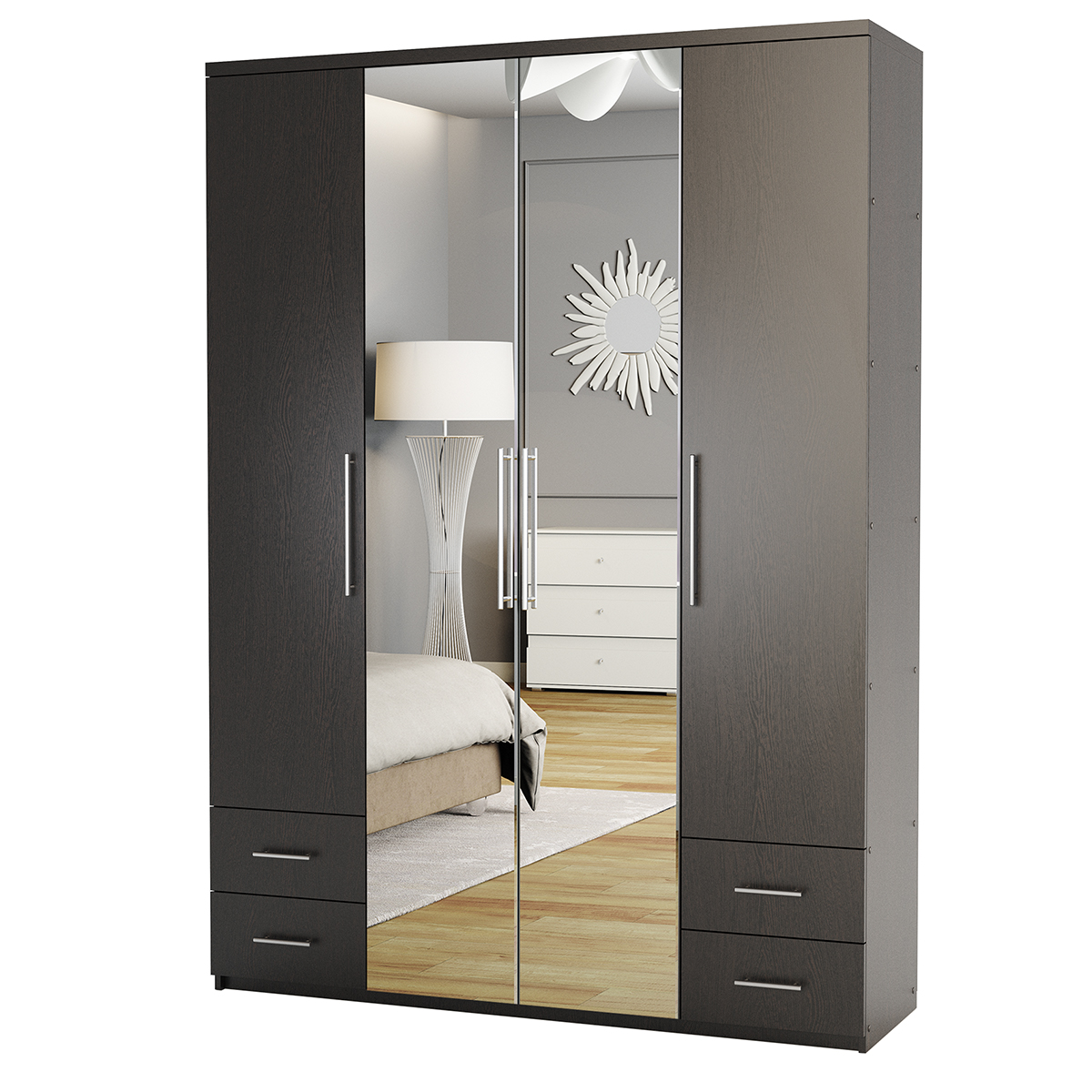 Шкаф четырехдверный Шарм-Дизайн Комфорт МКЯ2-43 120х60 с зеркалами венге