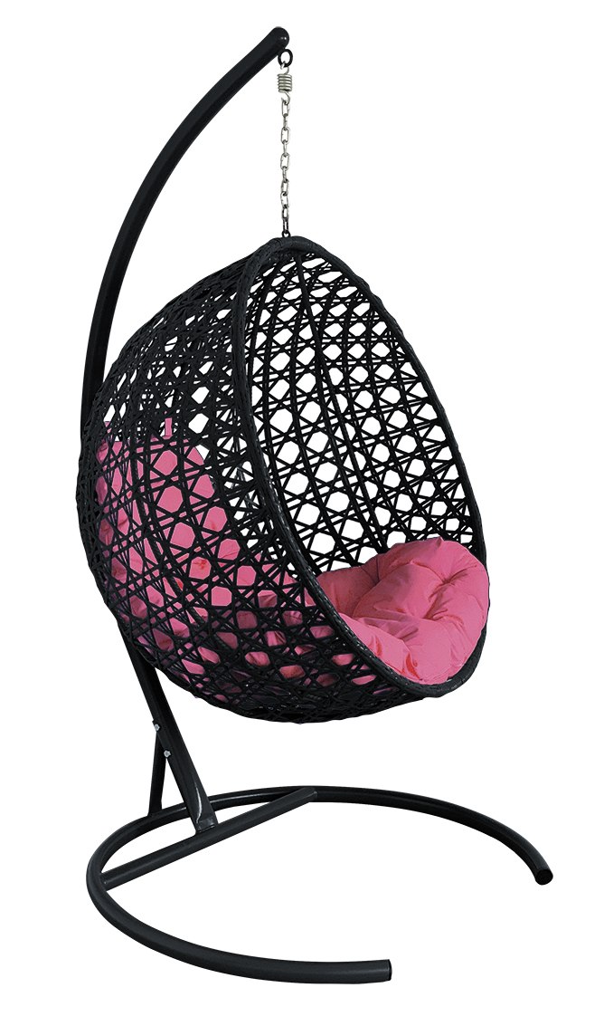 фото Подвесное кресло m-group "круглый люкс" с ротангом чёрное, розовая подушка