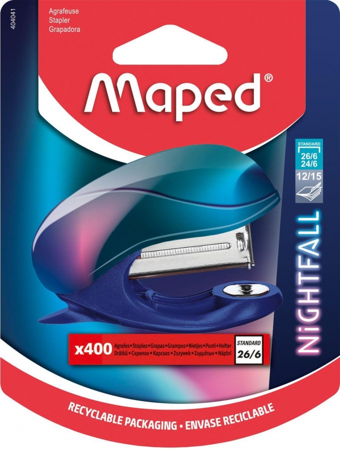 Степлер Maped Nightfall Mini, № 26/6, до 15 листов, пластик 400 скоб