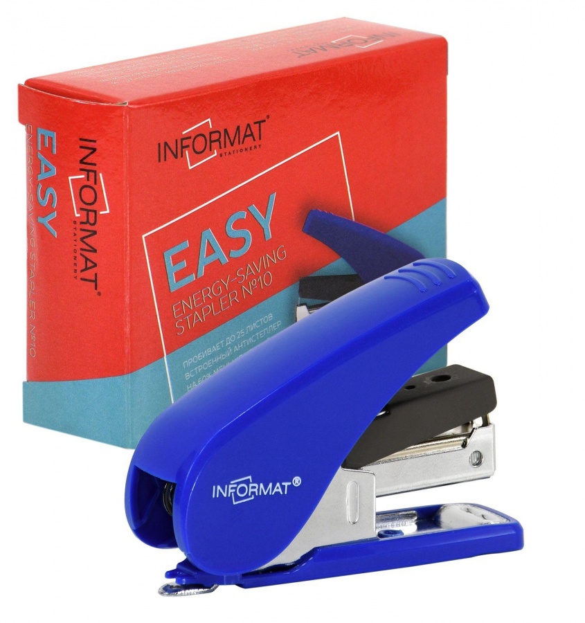 

Степлер энергосберегающий inФОРМАТ Easy, №10, до 25 листов, синий