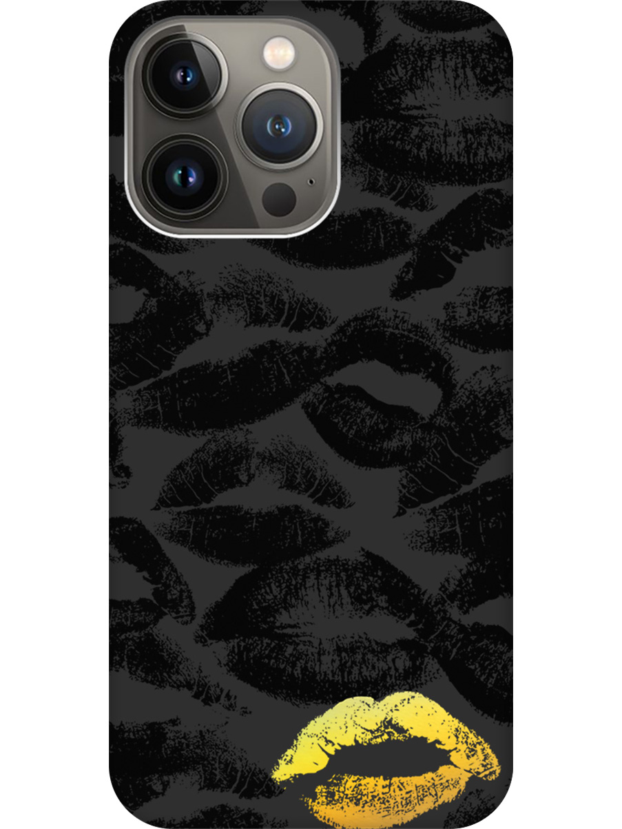 

Силиконовый чехол на Apple iPhone 14 Pro Max с принтом "Золотистый поцелуй" матовый черный, Черный;золотистый, 745400891