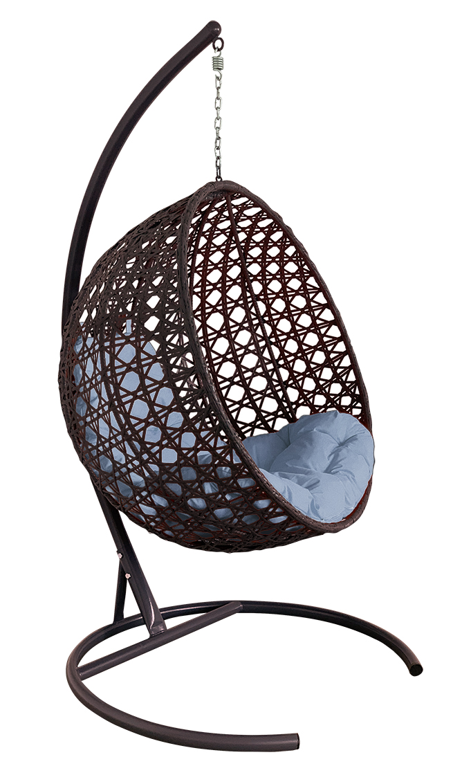 фото Подвесное кресло m-group "круглый люкс" с ротангом коричневое, серая подушка