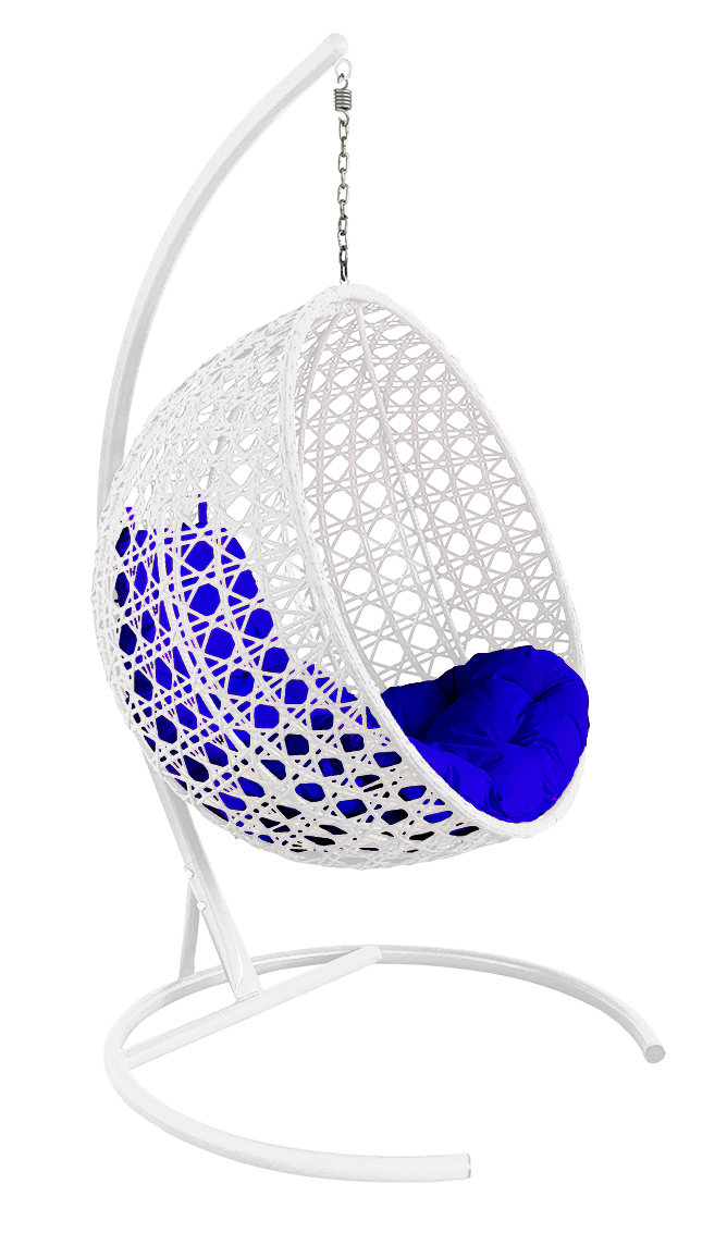 фото Подвесное кресло m-group "круглый люкс" с ротангом белое, синяя подушка