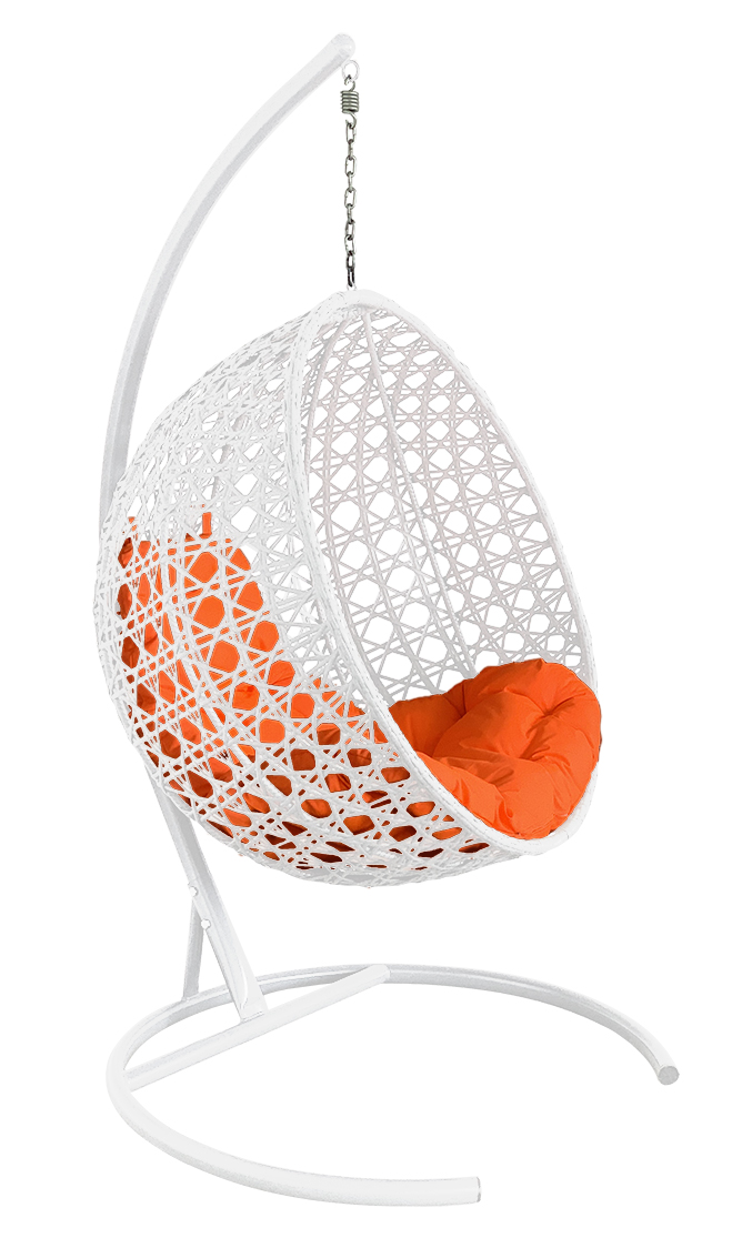 фото Подвесное кресло m-group "круглый люкс" с ротангом белое, оранжевая подушка