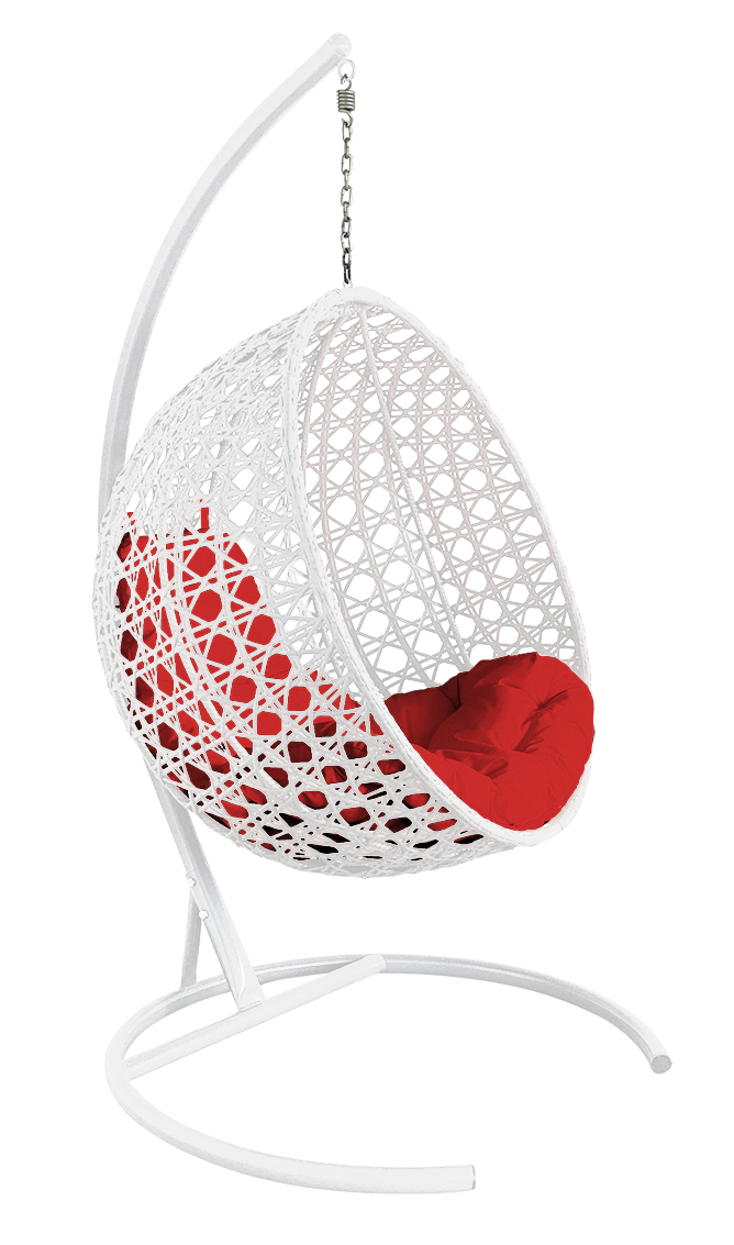 фото Подвесное кресло m-group "круглый люкс" с ротангом белое, красная подушка