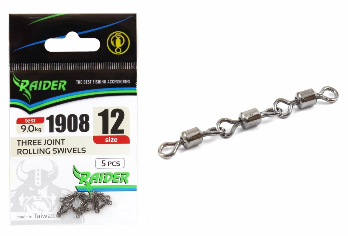 

Цепочка 3 вертлюга RAIDER THREE JOINT ROLLING SWIVELS (уп.5шт) №12 (test 9.0кг)