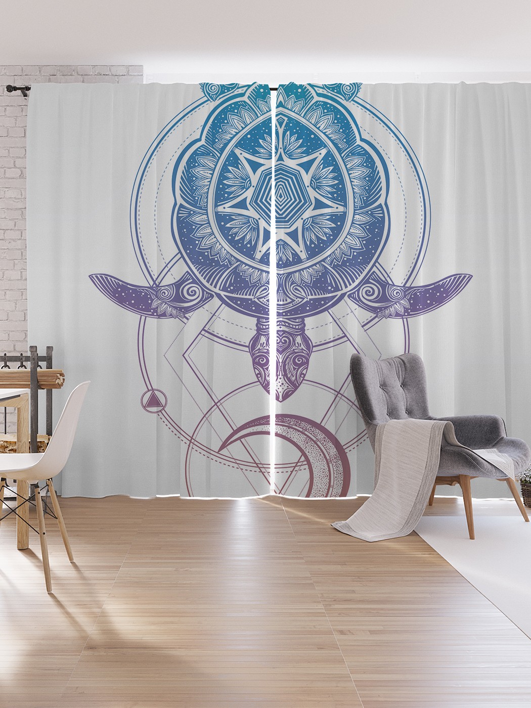 

Шторы под лён JoyArty "Эзотерическая черепаха", серия Oxford DeLux, 340х265 см, Эзотерическая черепаха