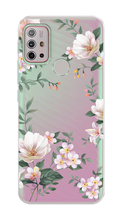 

Чехол на Lenovo K13 Note/Motorola Moto G10/G20/G30 "Beautiful white flowers", Бежевый;зеленый, 112950-1