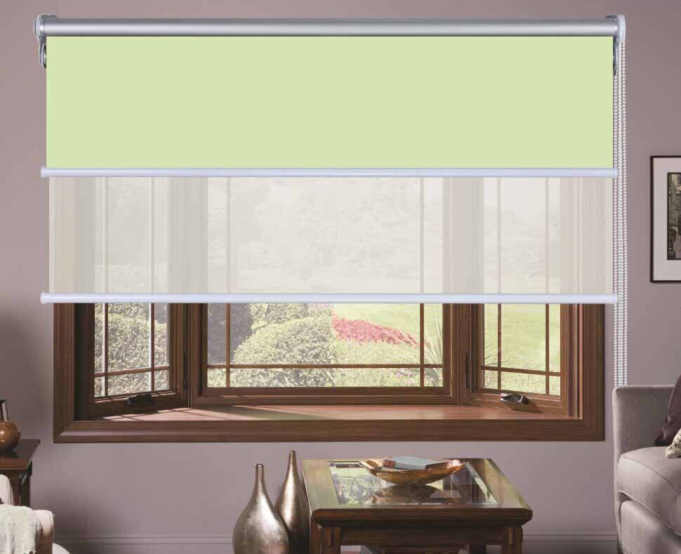фото Двойные рулонные шторы натали блэкаут салатовый + вуаль белая 190 см х 180 см мастер плюс