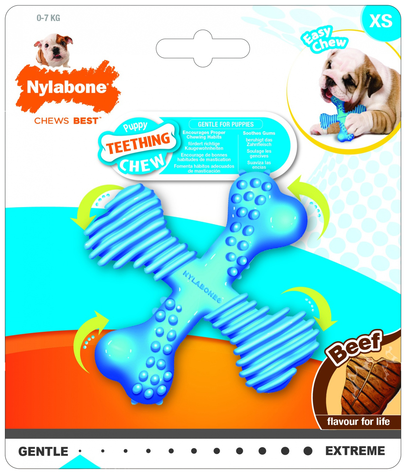 Игрушка для собак Nylabone Х-косточка для щенков, голубой, 12 см