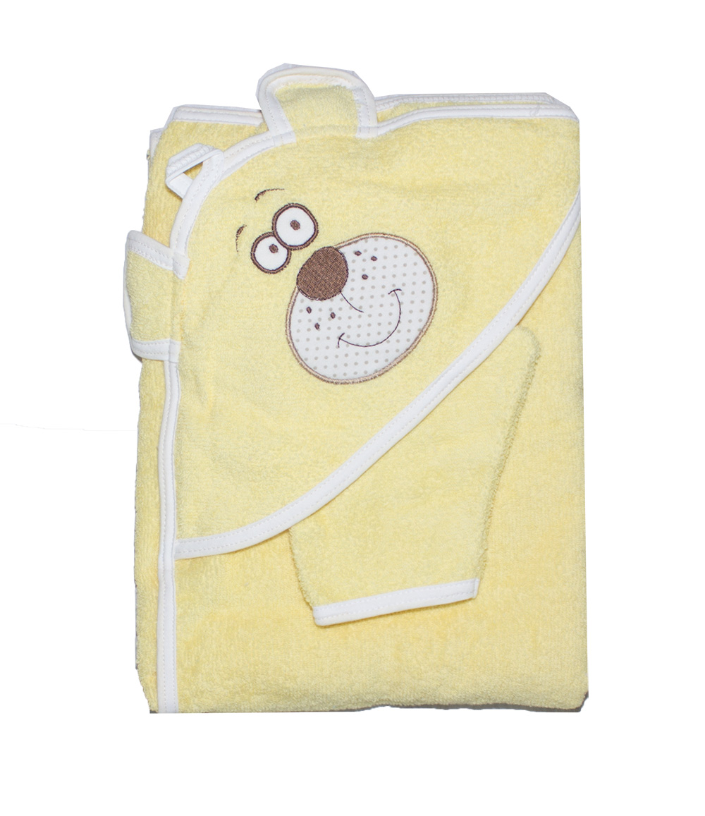 Полотенце-уголок Осьминожка махровое с вышивкой Мишка 100*110 К24/1 желтый