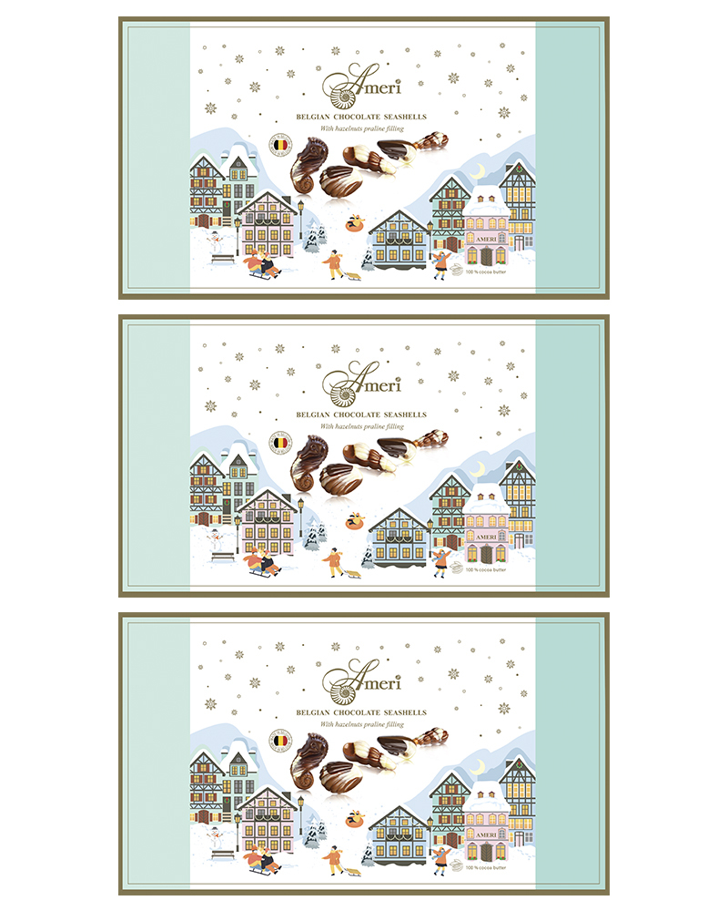 Конфеты шоколадные Ameri с начинкой пралине в новогодней упаковке, 500 г. - 3 шт.