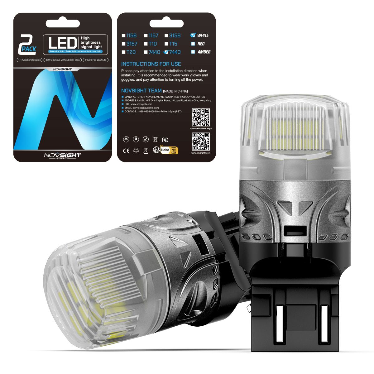 

Светодиодная лампа Novsight SL9 T20 7443 W21/5W цоколь W3x16q 2шт двухконтактная белые, Автомобильная лампа