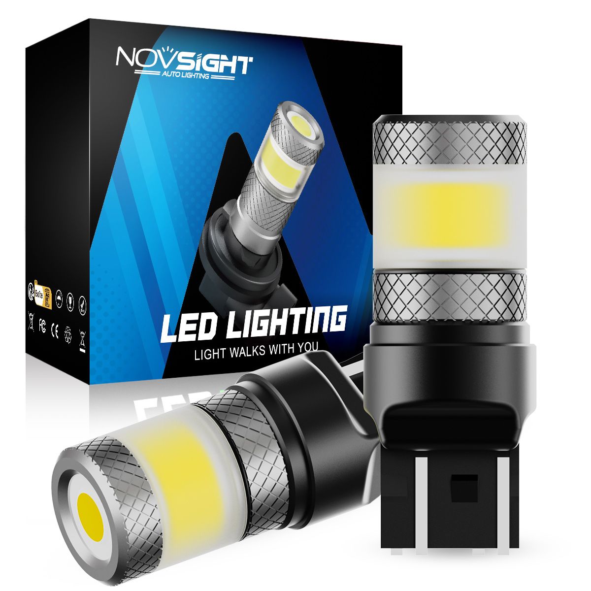 Светодиодная лампа Novsight SL7 T20 7443 W21/5W цоколь W3x16q 2шт двухконтактная белые