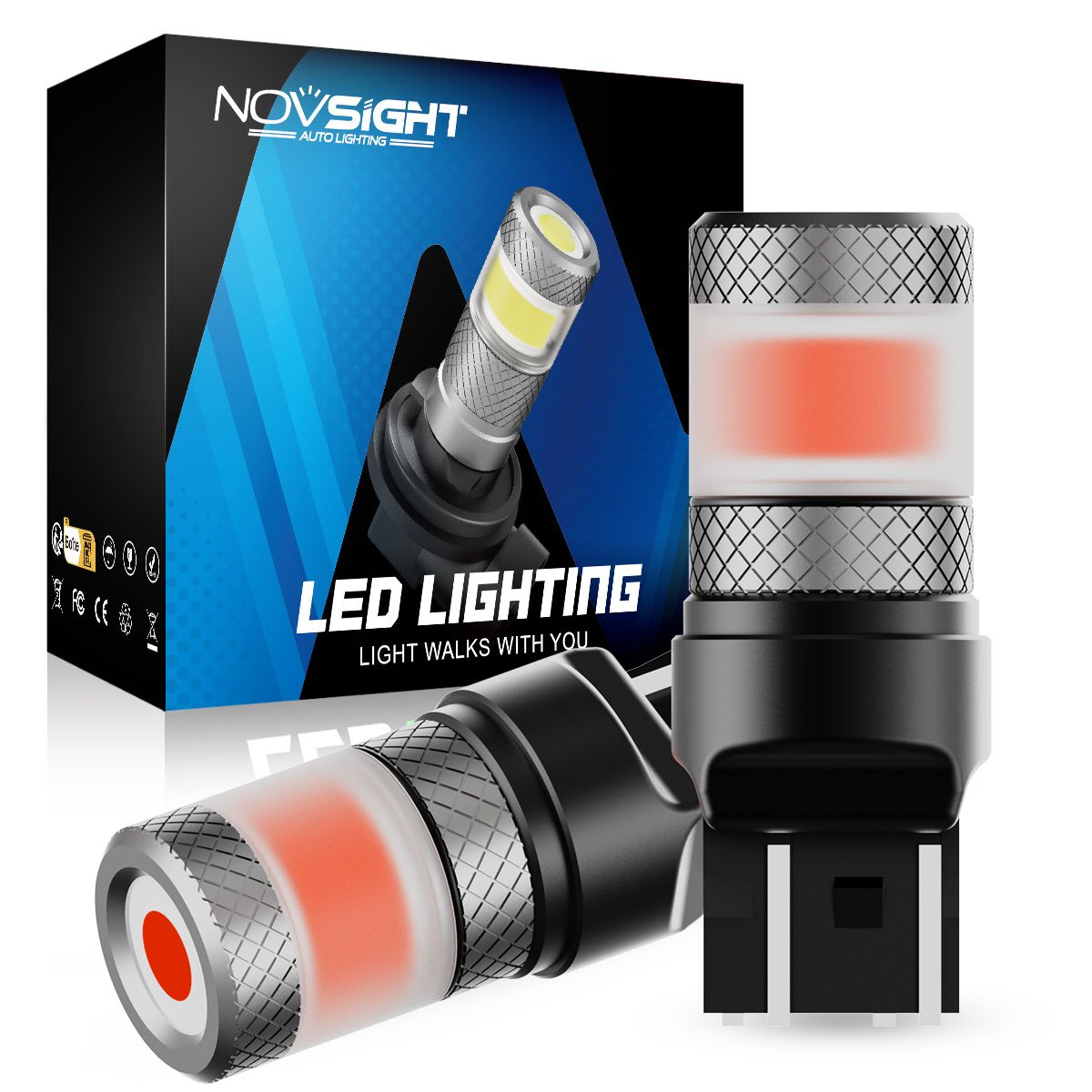 Светодиодная лампа Novsight SL7 T20 7443 W21/5W цоколь W3x16q 2шт двухконтактная красные