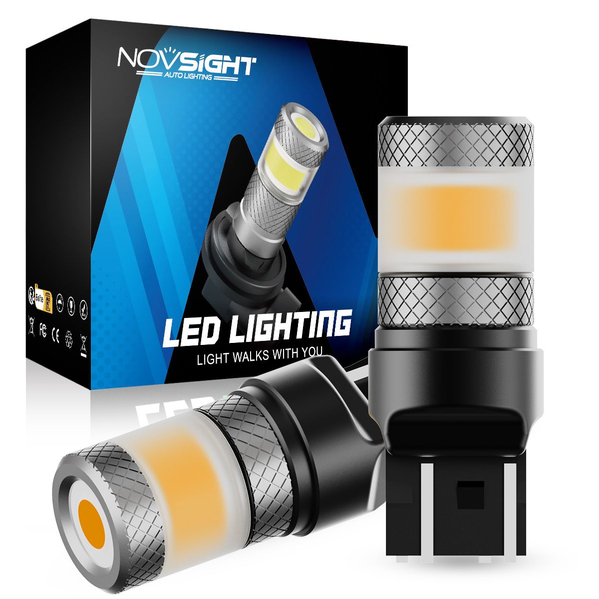 Светодиодная лампа Novsight SL7 T20 7443 W21/5W цоколь W3x16q 2шт двухконтактная желтые