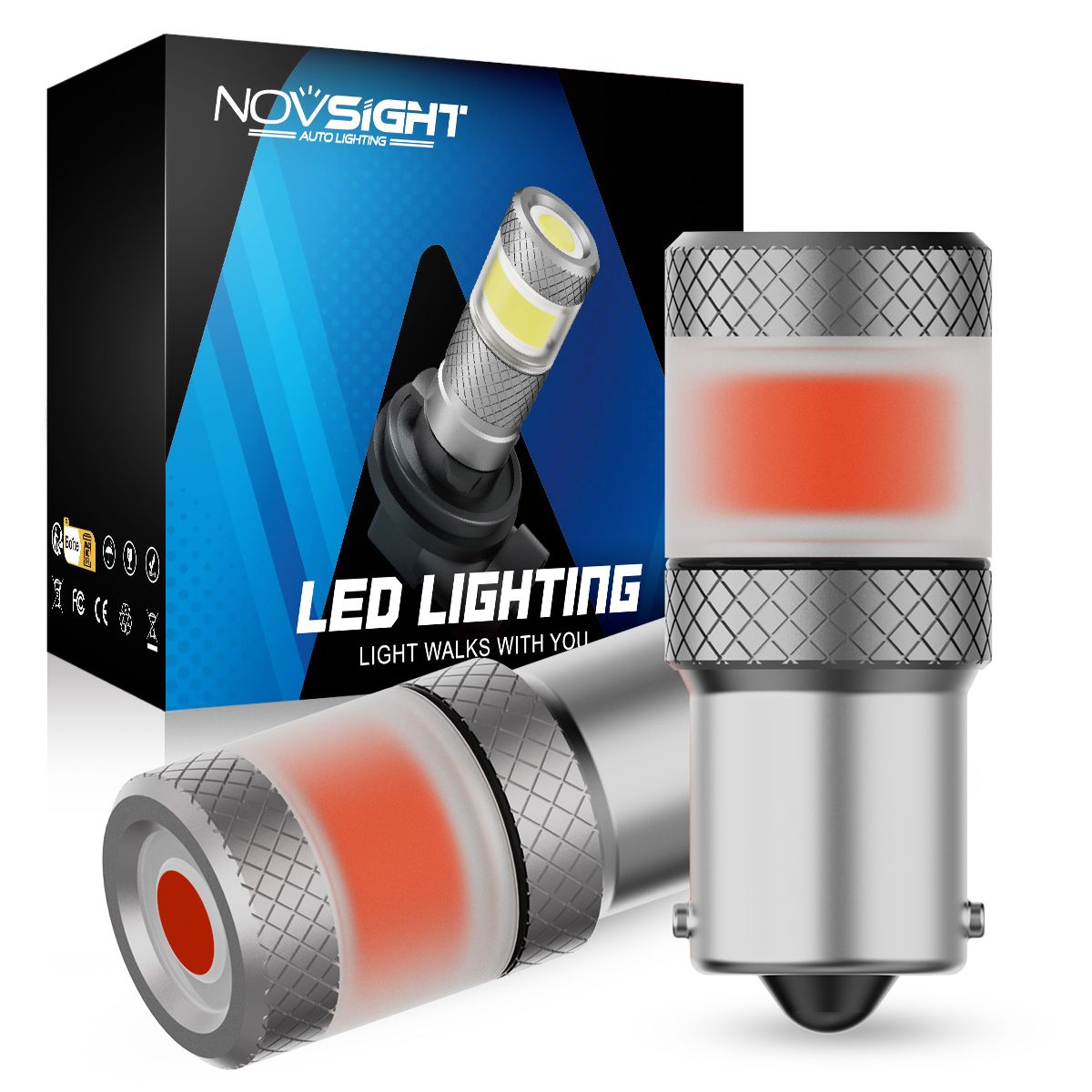 

Светодиодная лампа Novsight SL7 1156 P21W цоколь BA15S 2шт одноконтактная красный свет LED, Автомобильная лампа