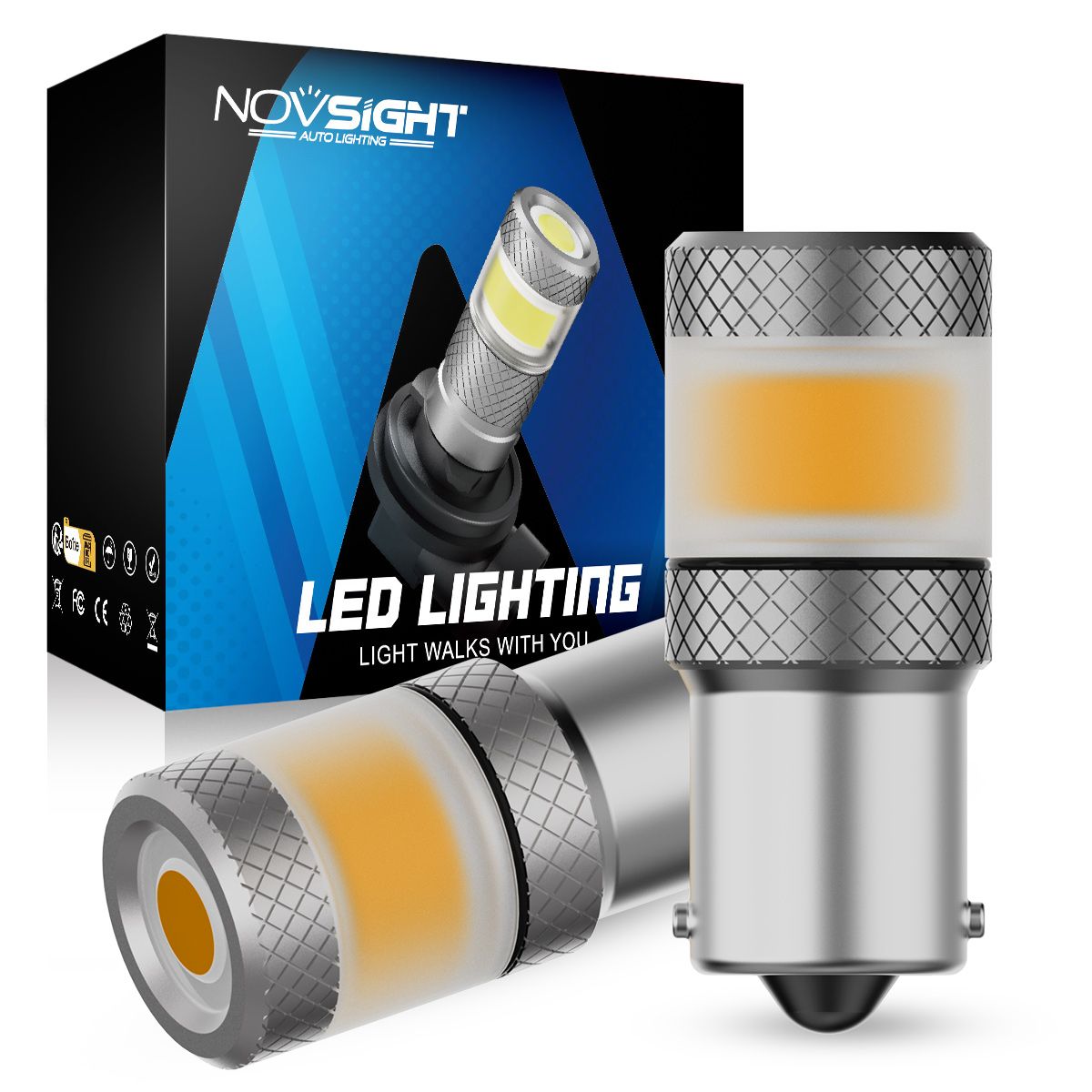 

Светодиодная лампа Novsight SL7 1156 P21W цоколь BA15S 2шт одноконтактная желтый свет LED, Автомобильная лампа