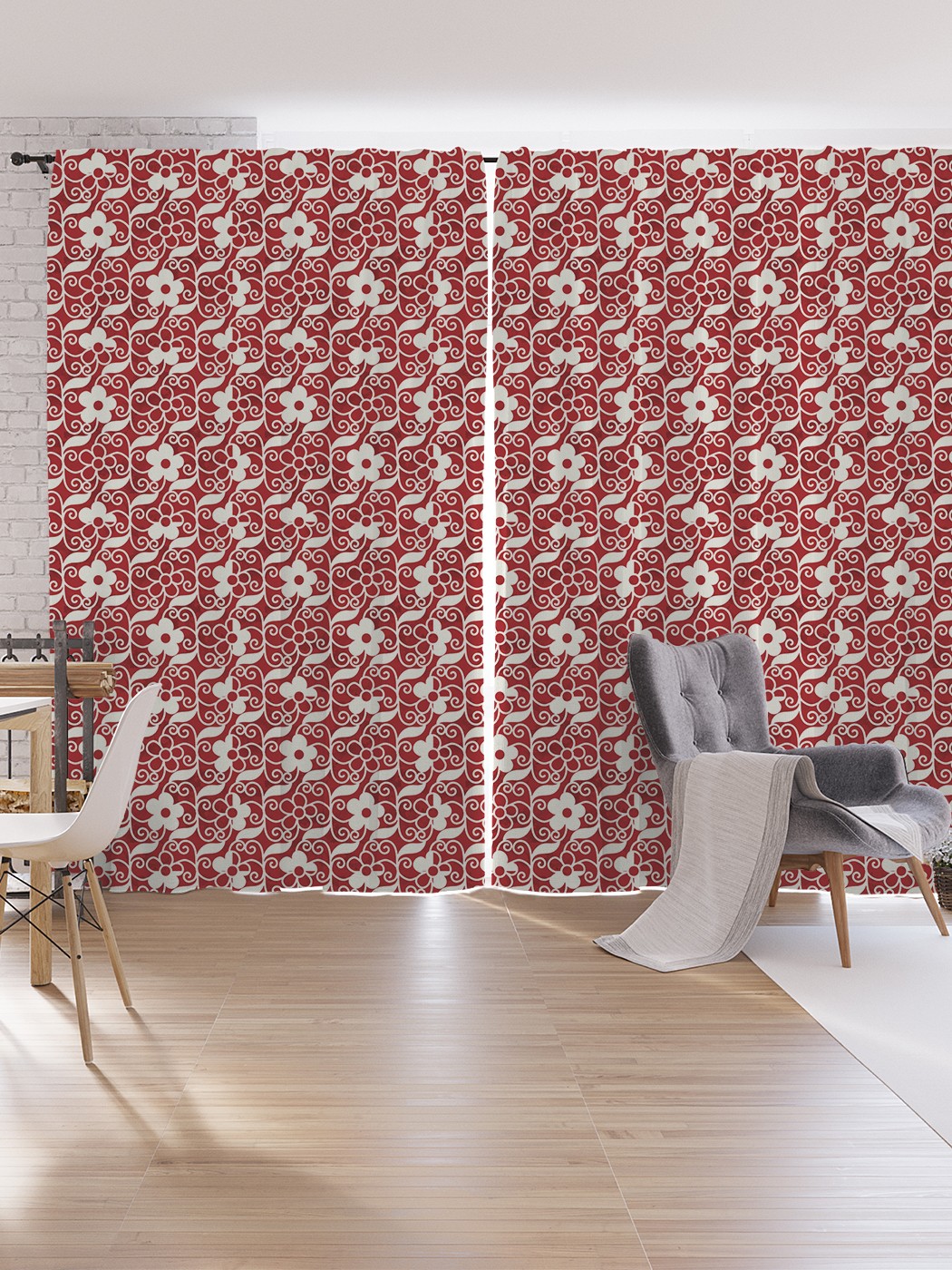 

Шторы под лён JoyArty "Цветочный трафарет с завитками", серия Oxford DeLux, 340х265 см, Цветочный трафарет с завитками