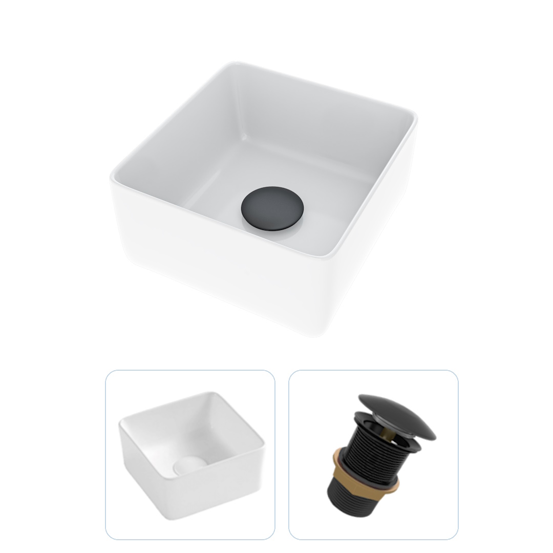 Комплект Teymi 2 в 1 для ванной:раковина Helmi Mini 24 + выпуск без перелива черный F01596 рамка двойная для mini combo квадратная белая mini combo s2 wh