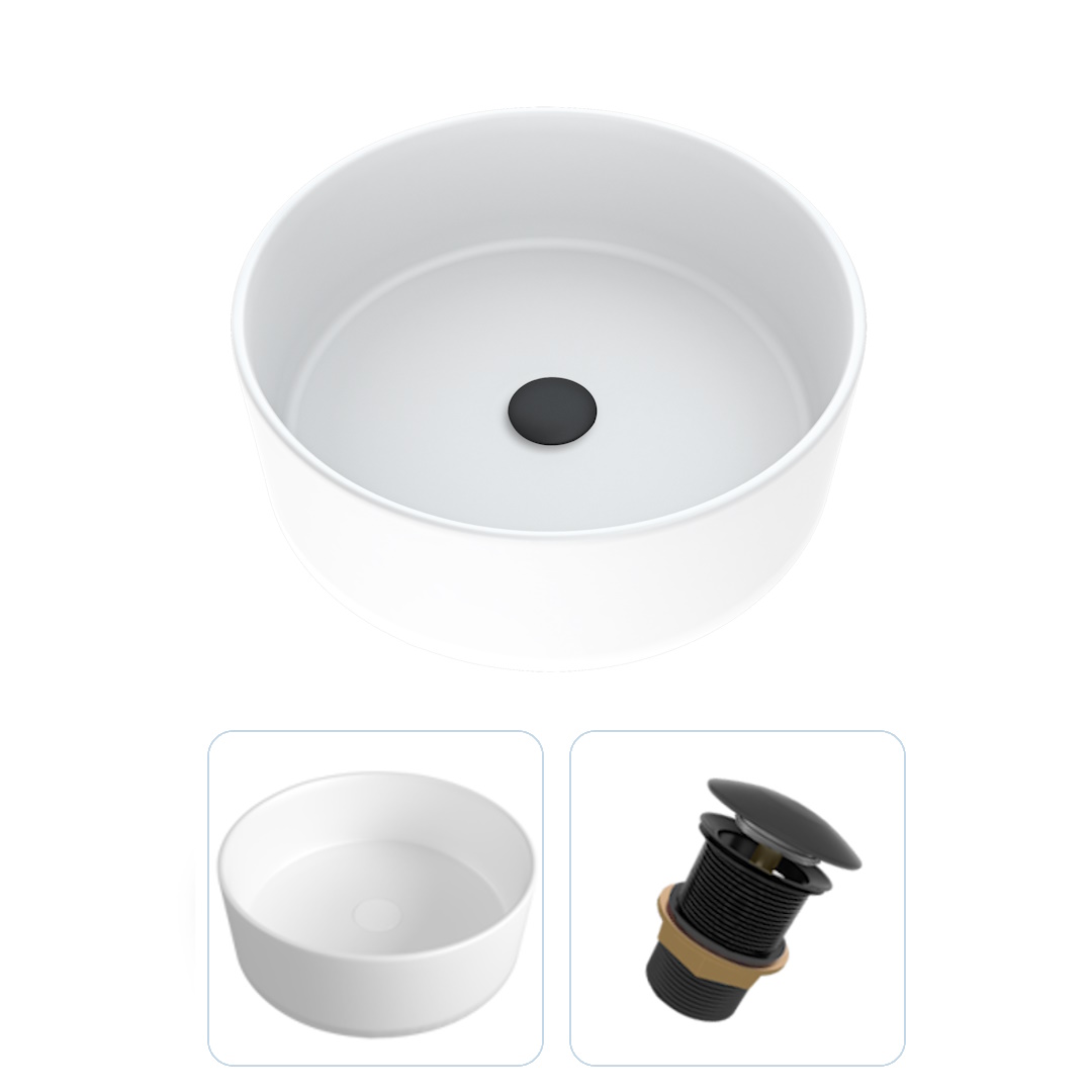 фото Комплект teymi 2 в 1 для ванной: раковина lina d35 + выпуск без перелива черный f01592