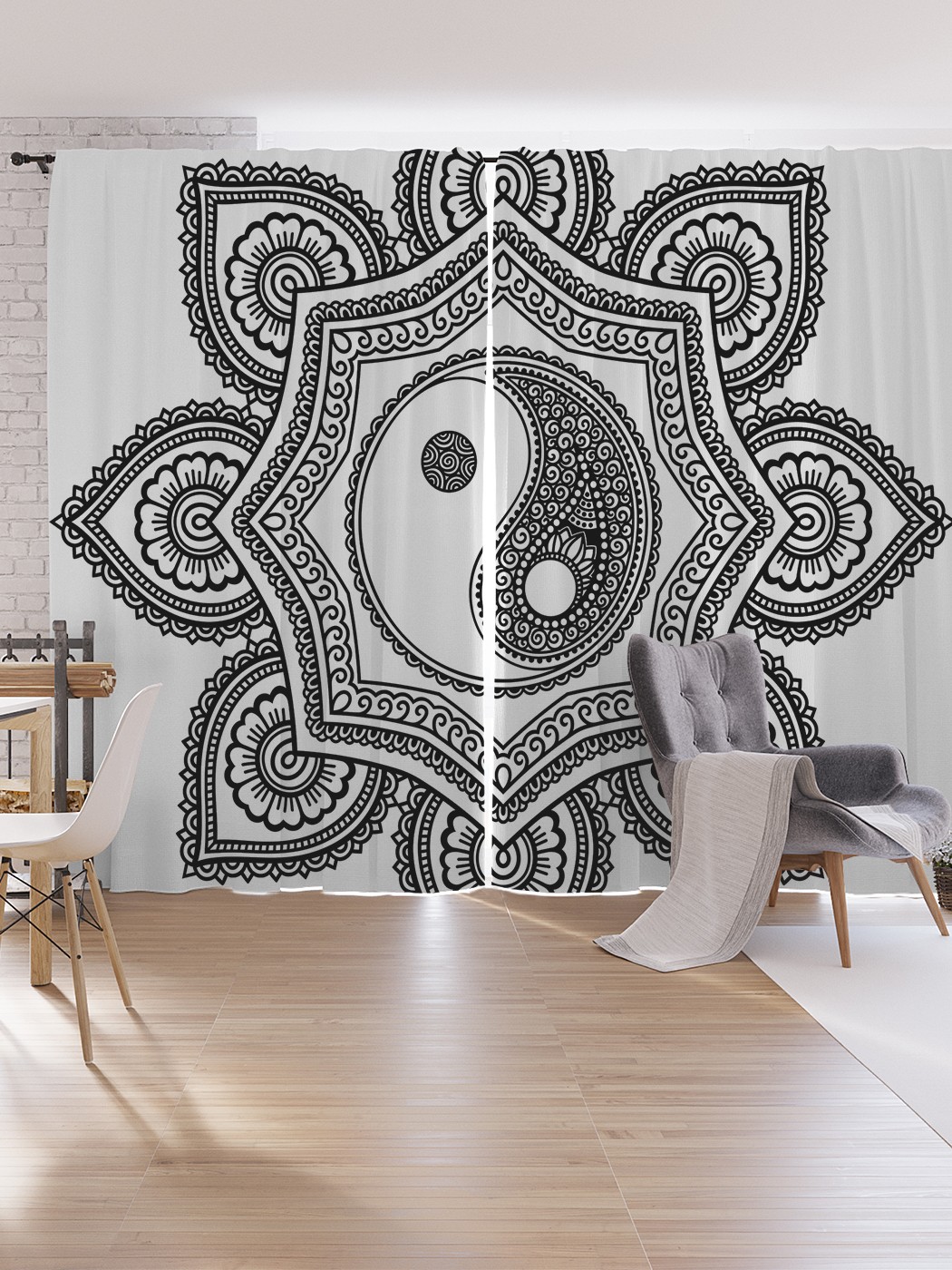 

Шторы под лён JoyArty "Инь и ян в цветочном орнаменте", серия Oxford DeLux, 340х265 см, Инь и ян в цветочном орнаменте