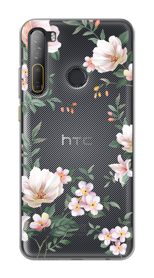

Чехол на HTC Desire 20 Pro "Beautiful white flowers", Бежевый;зеленый, 102750-1