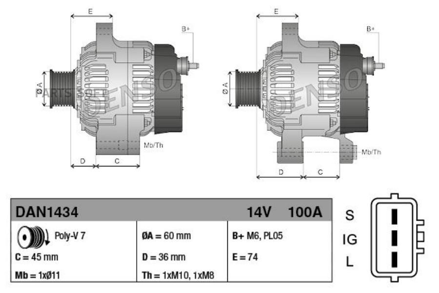 

Генератор Toyota Avensis/Avensis Liftback/RAV 4 II 00>05 DENSO DAN1434