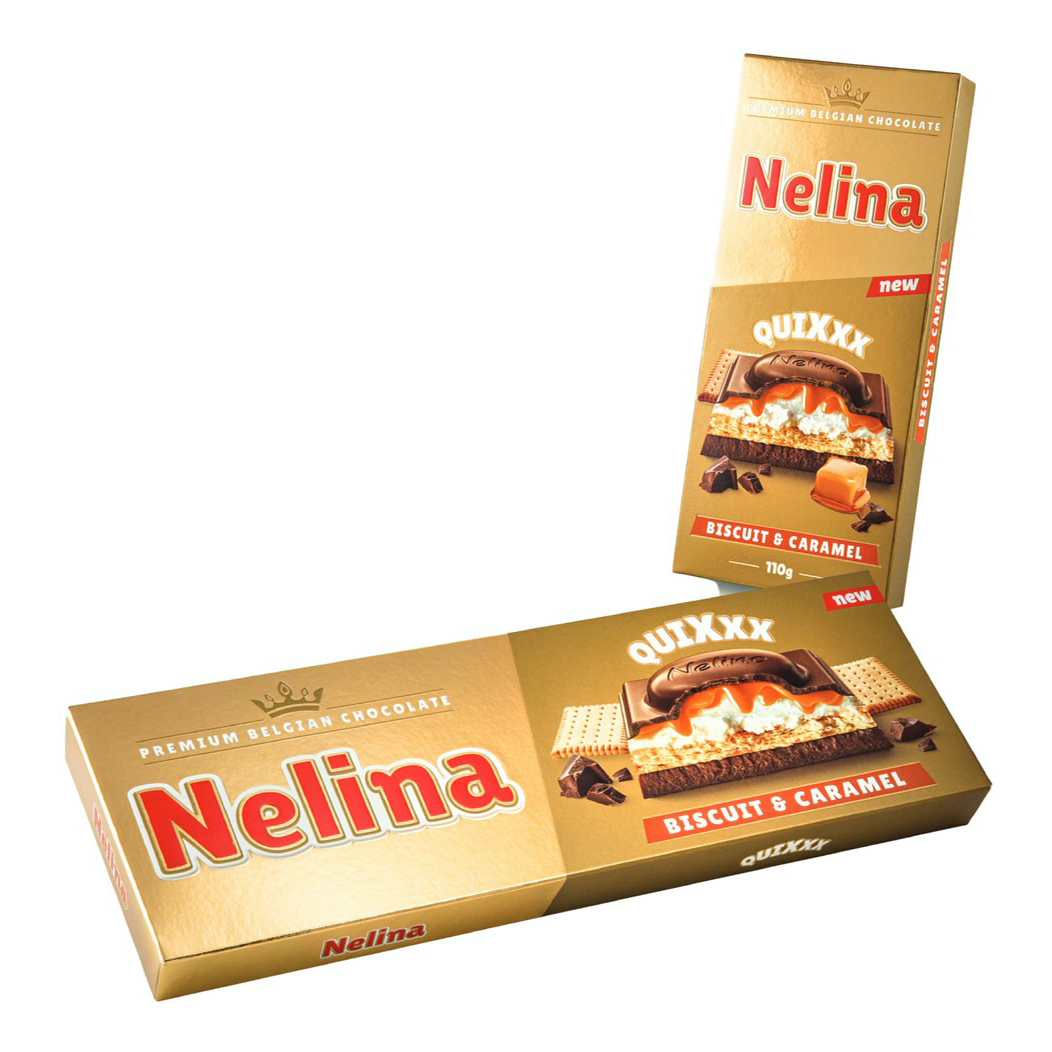 

Шоколад Nelly Nelina Premium Belgian chocolate Quixxx молочный печенье и карамель 270 г