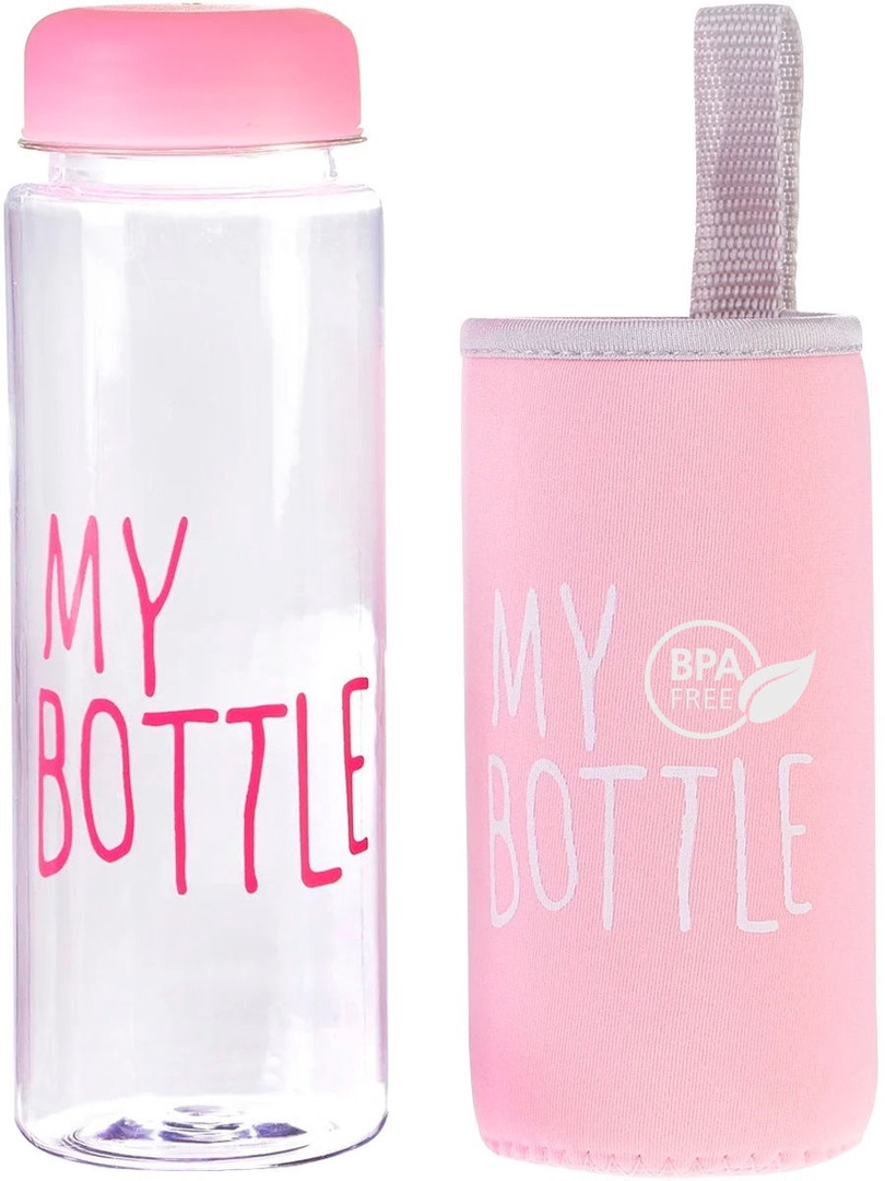 фото Бутылка для воды "my bottle", 500 мл, спортивная, в чехле, винтовая крышка, светло-розовый nobrand