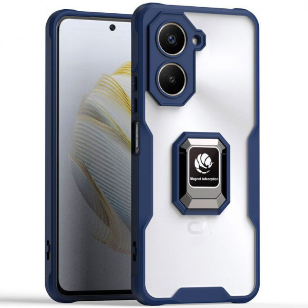 

Противоударный чехол RosCase Magnet Ring 2 с кольцом для Realme 10 4G, Синий