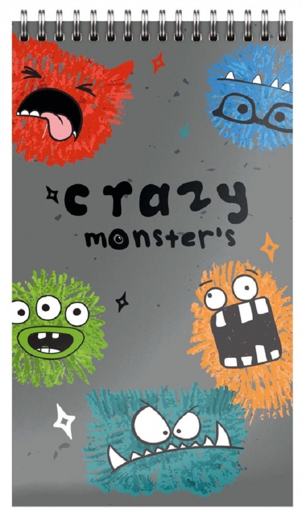Блокнот SchoolФОРМАТ 40л, А7 Crazy Monsters, клетка, спираль, мелованный картон