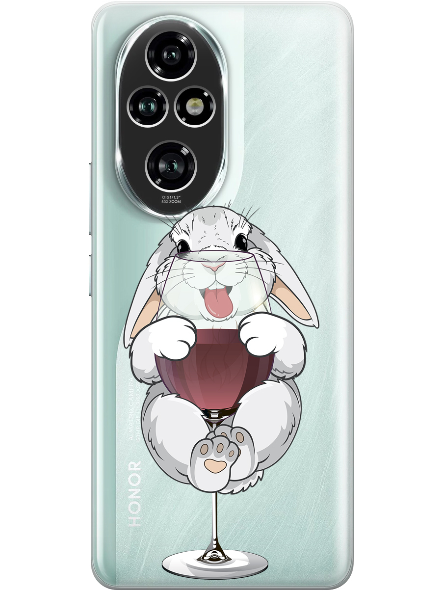 

Силиконовый чехол на Honor 200 pro с принтом "Кролик и бокал", Прозрачный;белый;бордовый, 783979675