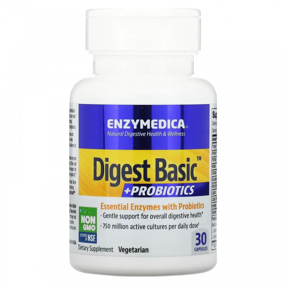 

Digest Basic Enzymedica с пробиотиками, 30 капсул