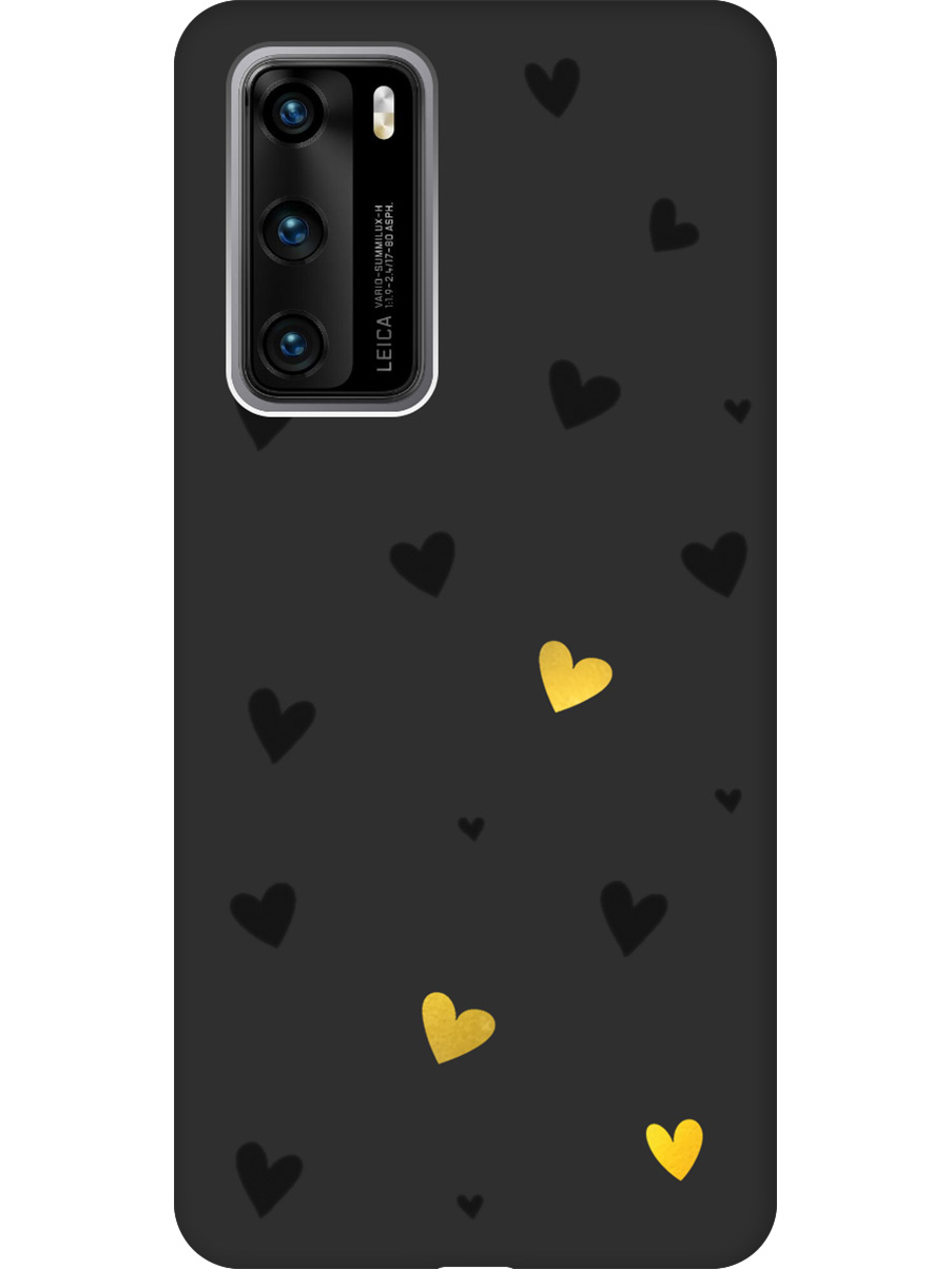 

Силиконовый чехол на Huawei P40 с принтом "Черные сердечки" матовый черный, Черный;золотистый, 722839391