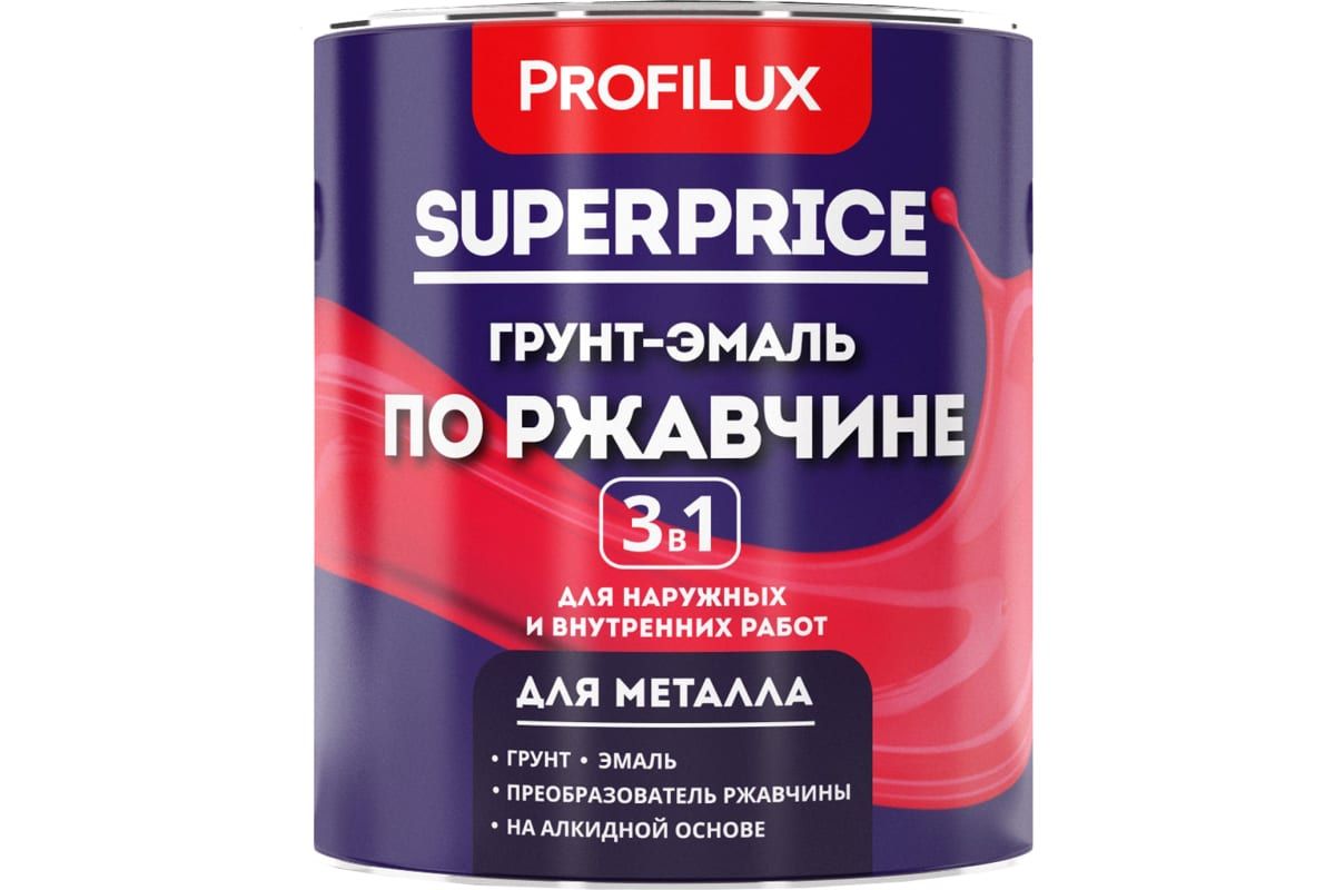 Грунт-эмаль по ржавчине 3 в 1 Profilux superprice черная, 0.9 кг МП00-000557