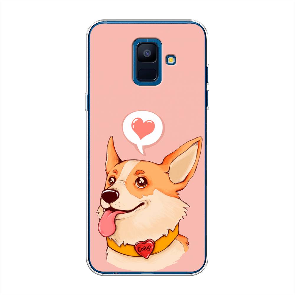 

Чехол на Samsung Galaxy A6 "Корги язык", Розовый;коричневый, 25950-1