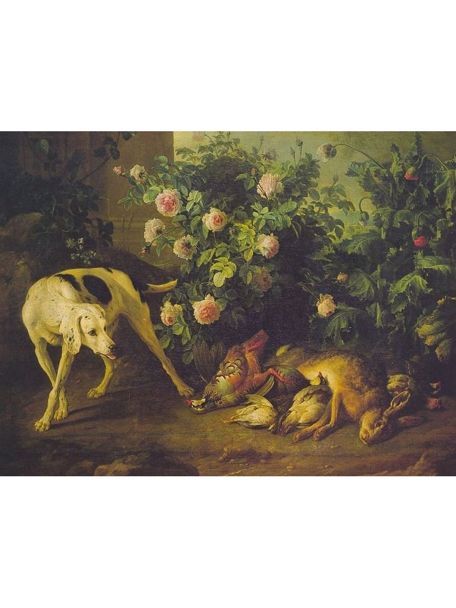 

Постер DRABS A3 Депорт Александр Франсуа Dog Guarding Game near a Rosebush