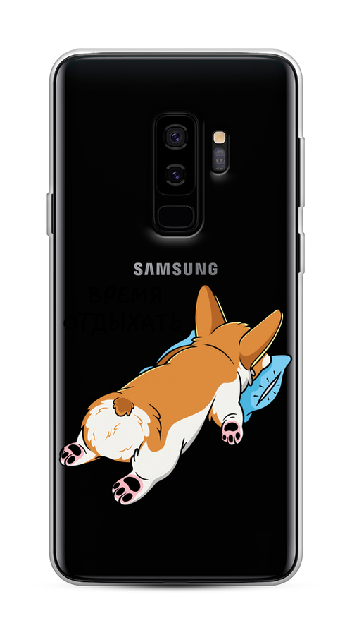 

Чехол на Samsung Galaxy S9 Plus "Корги отдыхает", Черный;коричневый;голубой, 25850-1