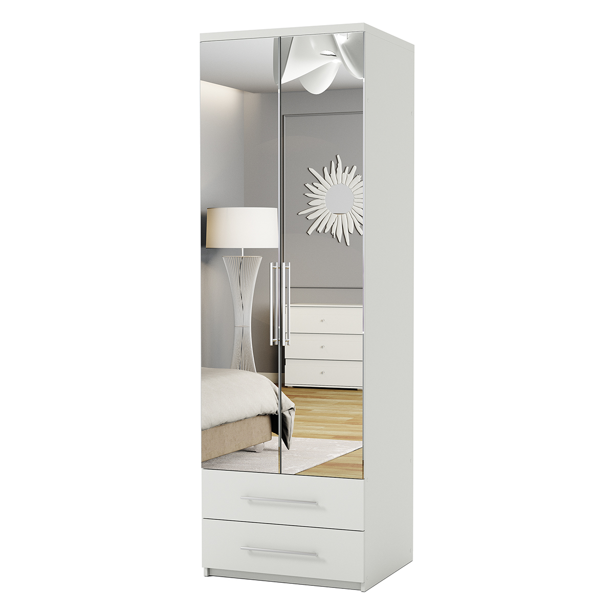 фото Шкаф комбинированный с ящиками шарм-дизайн комфорт мкя-22 90х45 с зеркалами белый
